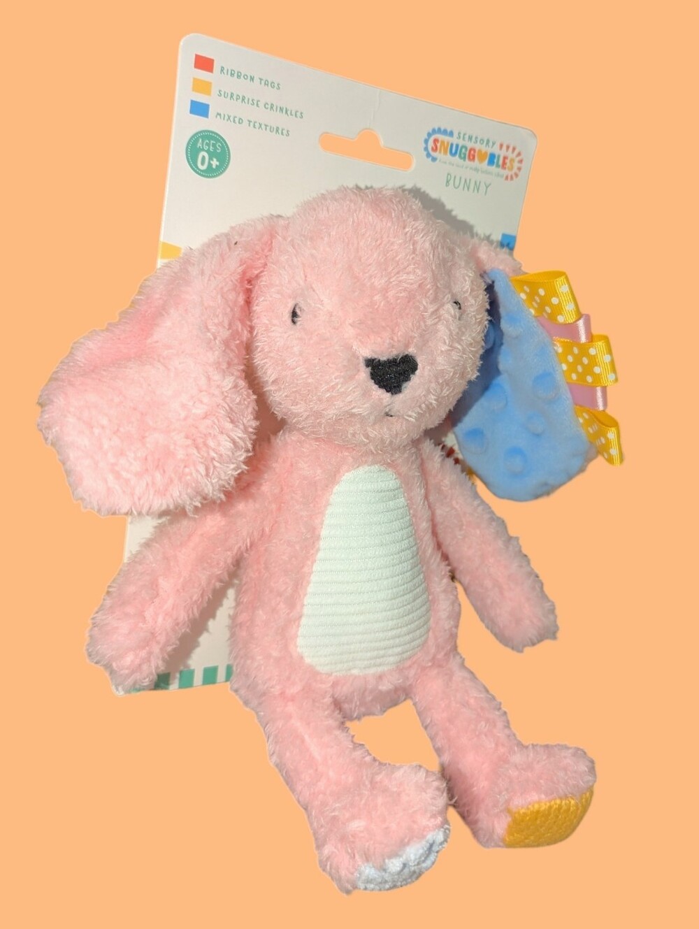 Make Believe Ideas Sensory Snuggables Plush Stuffed Animal Pink Bunny Toy Tags